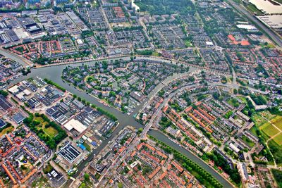 High angle view of buildings in city