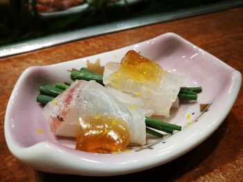 Close-up of dessert in plate on table