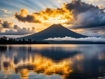 Scenic view of lake against sky during sunset