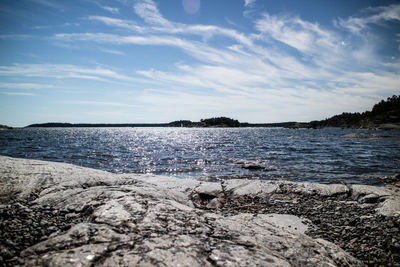 Scenic view of calm sea against clear sky