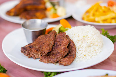 Close-up of food in plate on table