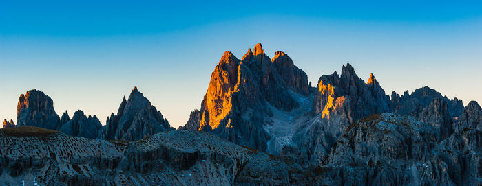 First light on mountains of dolomites