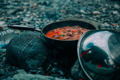 Close-up of meat in bowl