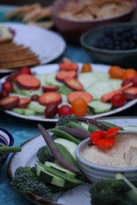 Close-up of fruits in plate on table