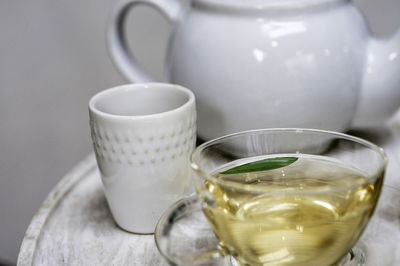 Close-up of tea cup on table