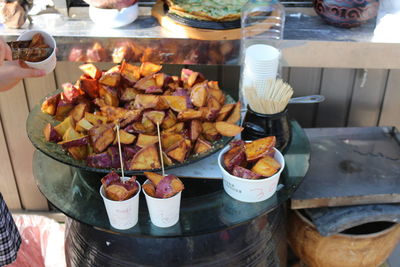 Close-up of meat on barbecue grill