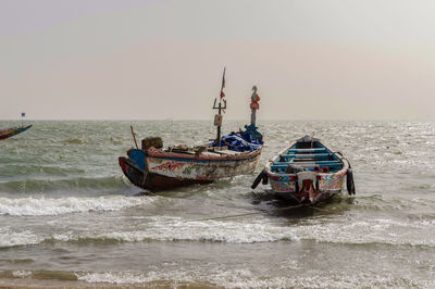 Colorful fishing boat in banjul, capital of the gambia, west africa