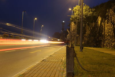 Light trails on street at night