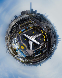 Digital composite image of building against sky