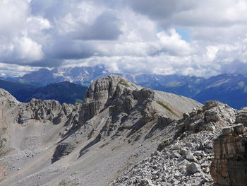 Beautiful view of the rocky peaks of the dolomites in summer