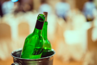 Close-up of wine bottles