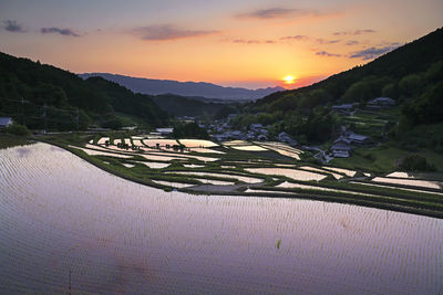 Scenic view of landscape against sky during sunset