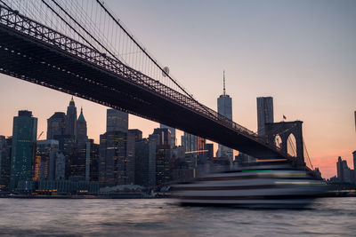 Bridge over river against buildings in city