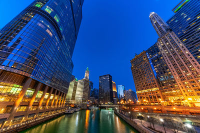 The chicago riverwalk cityscape river side, usa downtown skyline, 