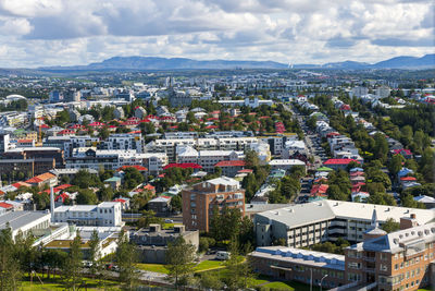 High angle view of the reykjavik city center in iceland