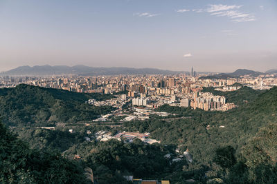 High angle view of townscape against sky