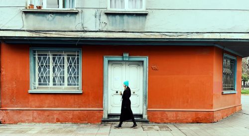 A woman walking through the city