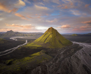 Panoramic view of landscape against sky during sunset
