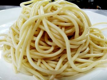 Close-up of noodles served in plate