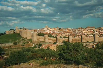 High angle view of buildings in city