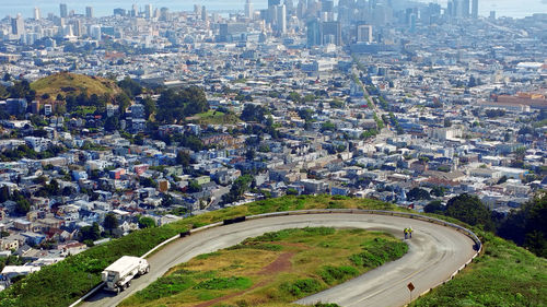 High angle view of city street