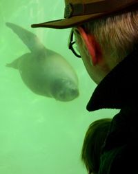 Close-up side view of man swimming