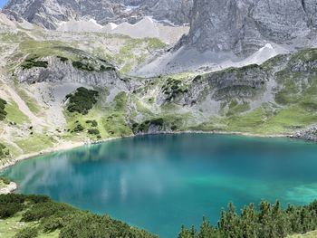 High angle view of lake amidst trees