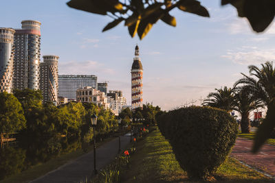 City landscape in batumi. beautiful nature in the city of georgia. boulevard. bike path