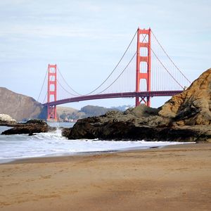 Low angle view of suspension bridge