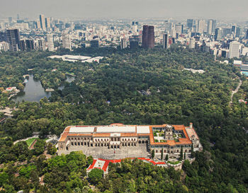 High angle view of buildings in city