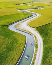 Canoe-skiing in the middle of the field