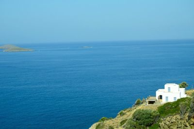 Scenic view of sea against blue sky