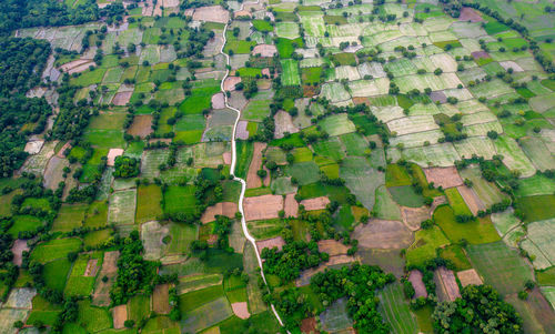 High angle view of buildings in city