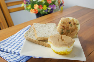 High angle view of breakfast on table