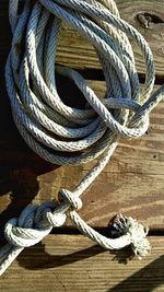 High angle view of ropes tied on rope