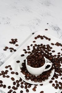 High angle view of coffee cup on table