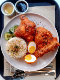 Top shot of fried chicken dish on tray