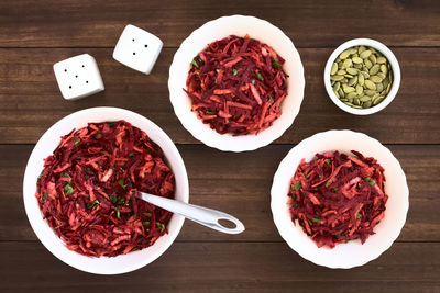 High angle view of food on table