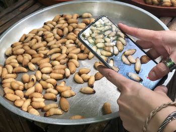 High angle view of person preparing food