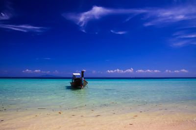 Scenic view of sea against blue sky