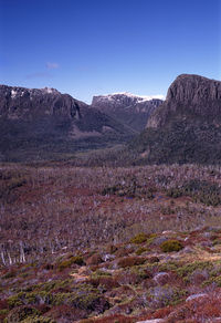 Scenic view of mountains against clear sky