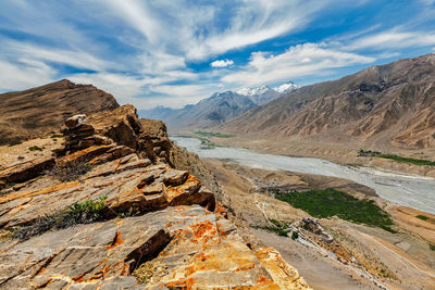 Aerial view of spiti valley and key gompa in himalayas