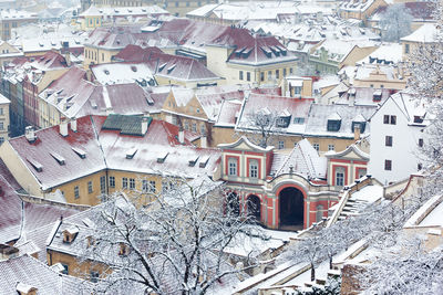 High angle view of buildings in city