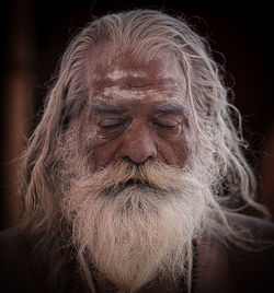 Close-up portrait of holy man. old man in india
