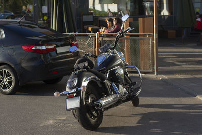 Motorcycle parked on road