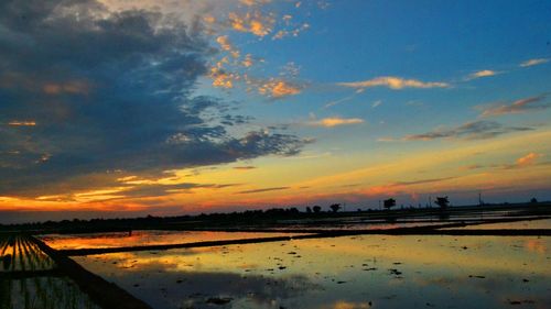 Scenic view of sunset over lake