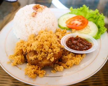 High angle view of meal served in plate