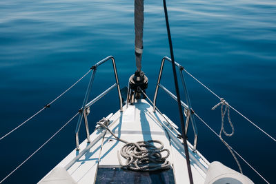 High angle view of ship sailing on sea