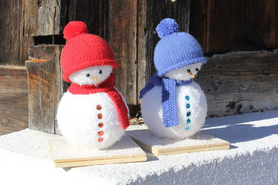 Close-up of snow on wood