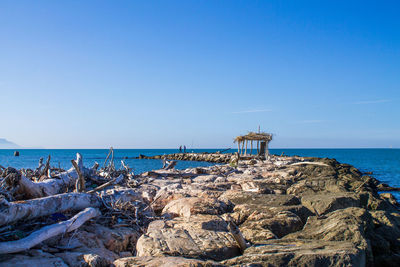 Scenic view of sea against clear sky